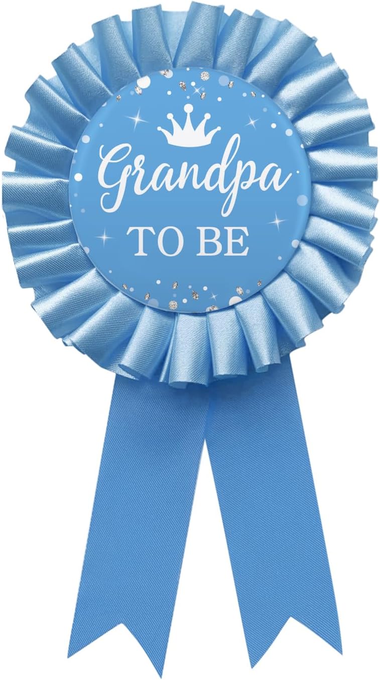 WOWOPA Grandpa to Be Pin, Gender Reveals Baby Shower Tinplate Badge Blue Corsage Button Pin, New Grandpa Party Gift Decorations Sign - 1Pcs - Image 1